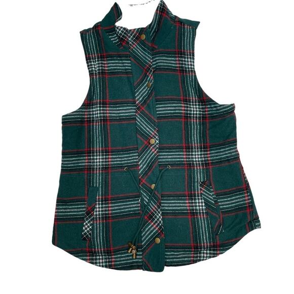 Maurice’s green plaid sleeveless Sherpa vest size medium - Picture 8 of 14